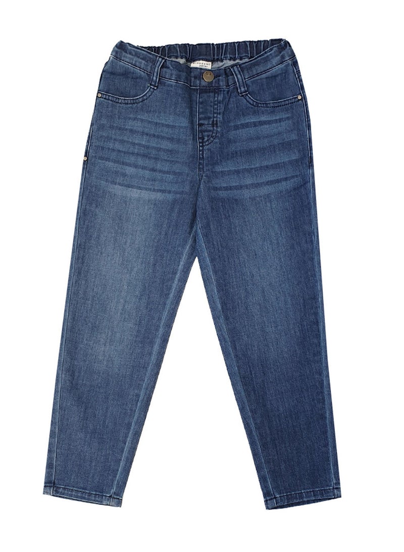 GIORDANO Kids’ Stretch Denim Jeans with Elastic Waist and Taper Fit - Image 1